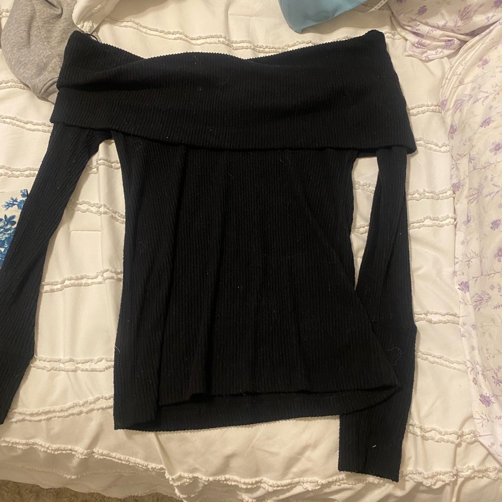 Free People Black Off-the-Shoulder Ribbed Sweater